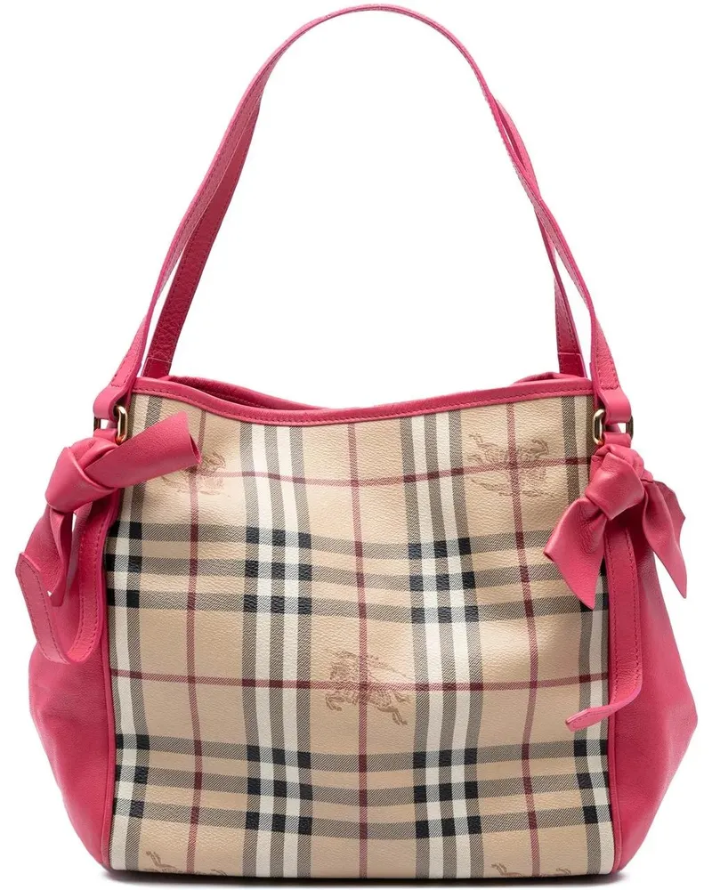 Burberry Shopper Small Leather Trimmed Haymarket Check Coated Canva braun Braun