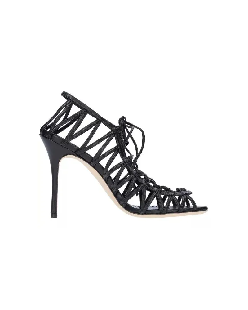Manolo Blahnik Sandalen Hamza 105 Leather Sandals schwarz Schwarz