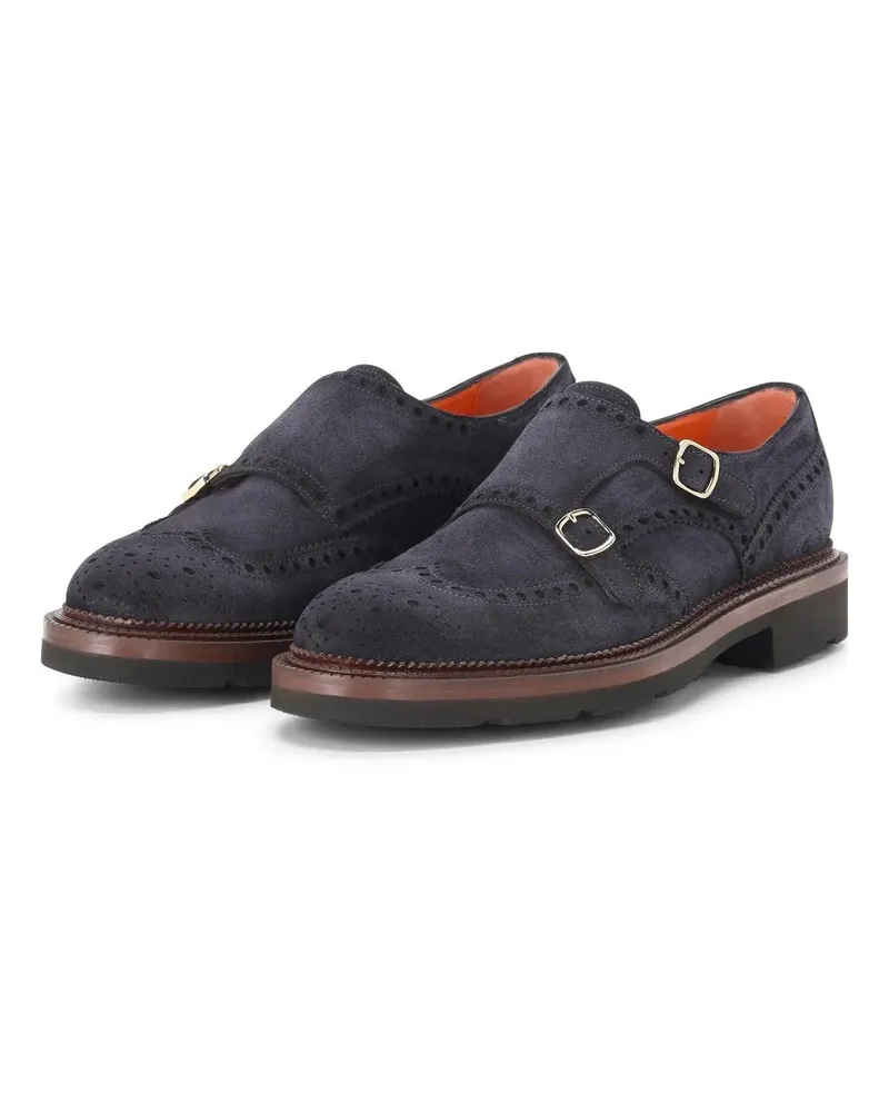 Santoni Low-Top Sneaker Doppel-Monkstraps aus Veloursleder blau Blau