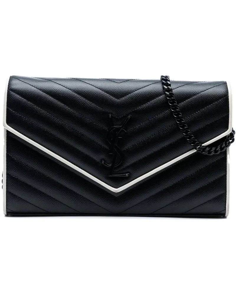 Saint Laurent Hobo Bags Grain De Poudre Matelasse Chevron Monogram Chain W schwarz Schwarz