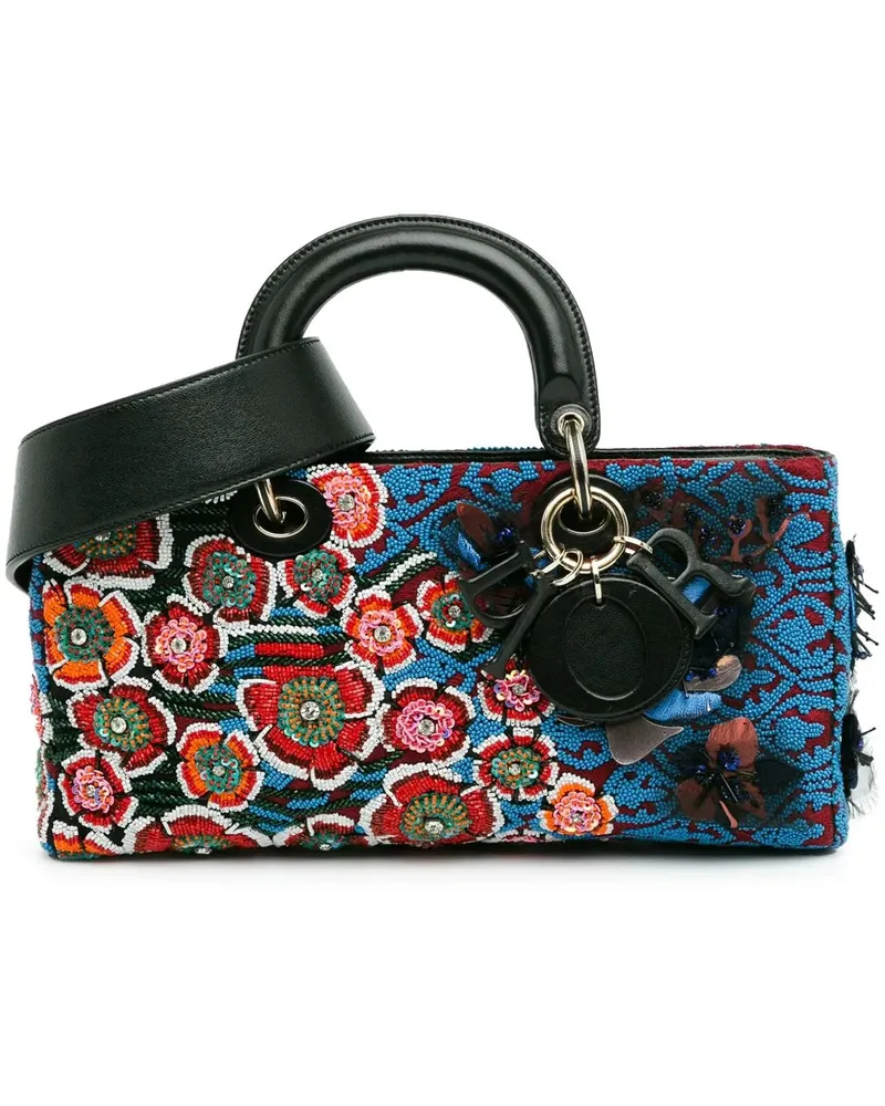 Dior Hobo Bags Medium Beaded Ribbon Embroidered Floral Lady D Joy blau Blau