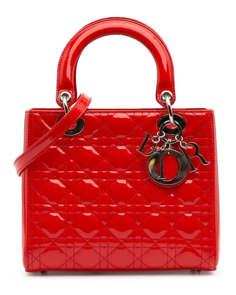 Dior Hobo Bags 2012 Medium Patent Cannage Lady Dior rot Rot