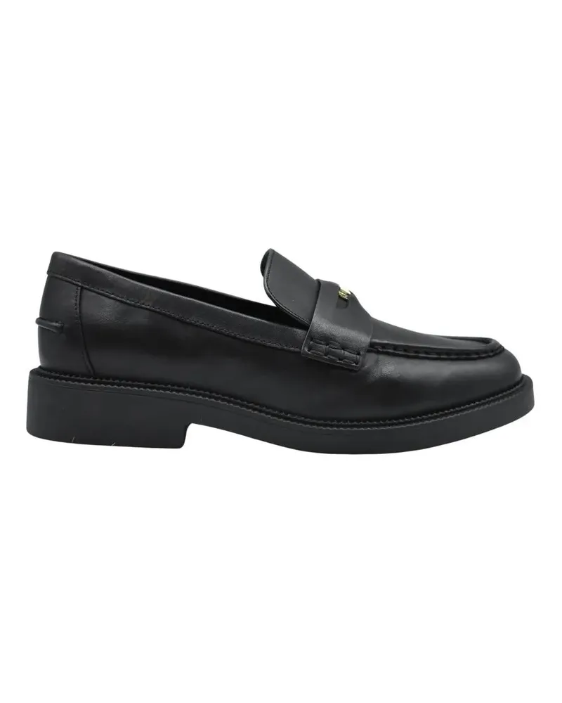 Michael Kors Black Leather Laced Flat Shoes schwarz Schwarz