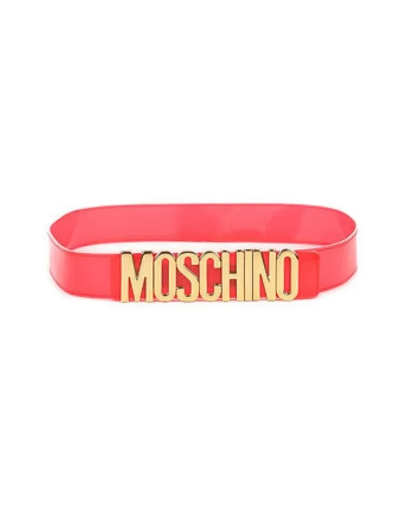 Moschino Gürtel Red Glossy Belt With Bold Lettering Logo rot Rot