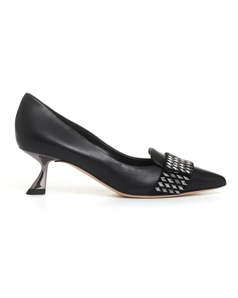 NINALILOU Hohe Schuhe Black Leather Pump With Rhinestone Pattern schwarz Schwarz