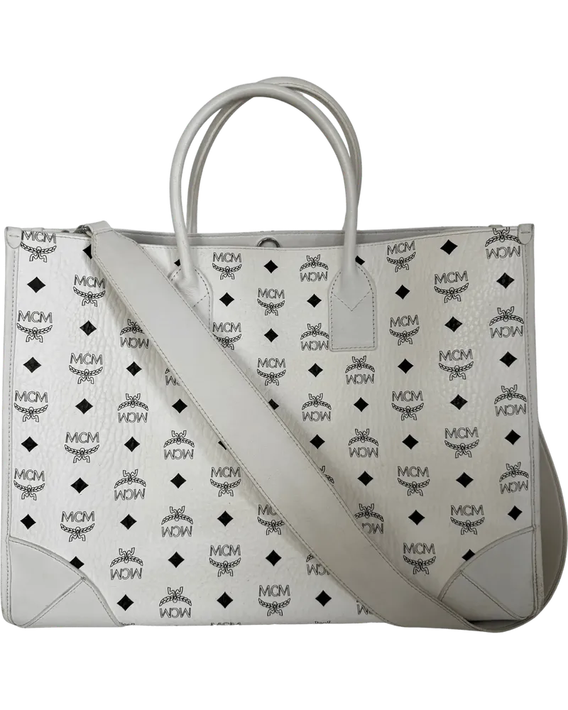 MCM Crossbody Bags  Munich tote bag in Visetos white with removabl weiß Weiß