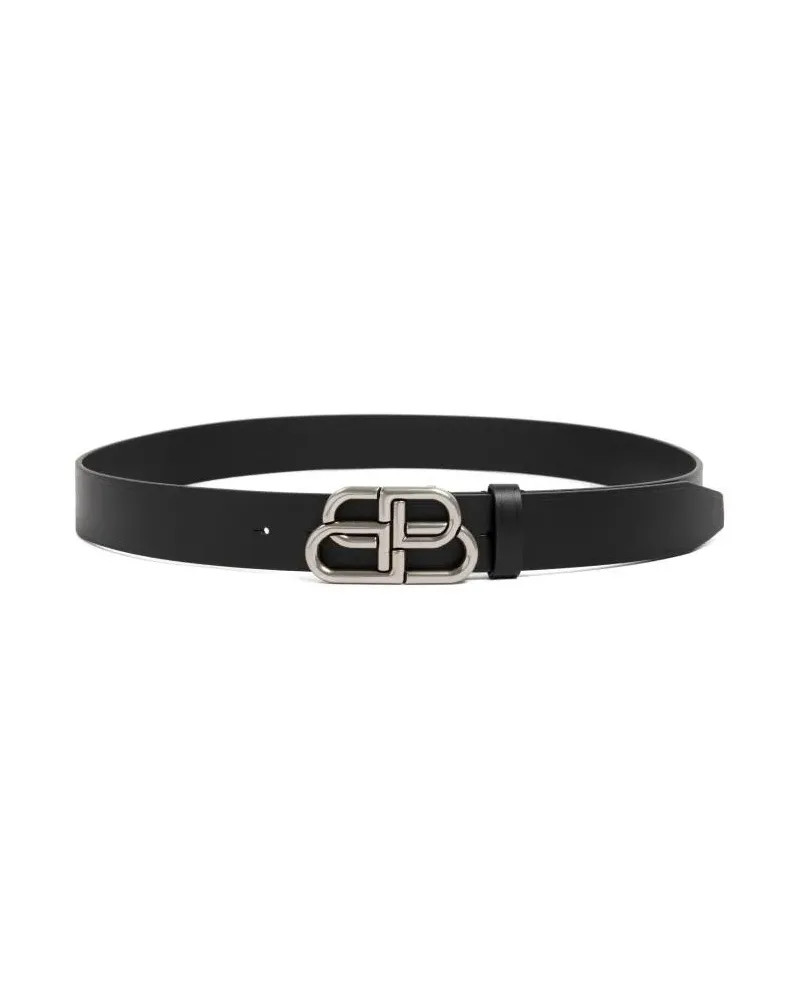 Balenciaga Gürtel Black Leather Large Bb Belt schwarz Schwarz