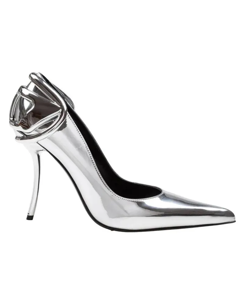 Diesel Hohe Schuhe Metallic Leather Pumps silberfarben 