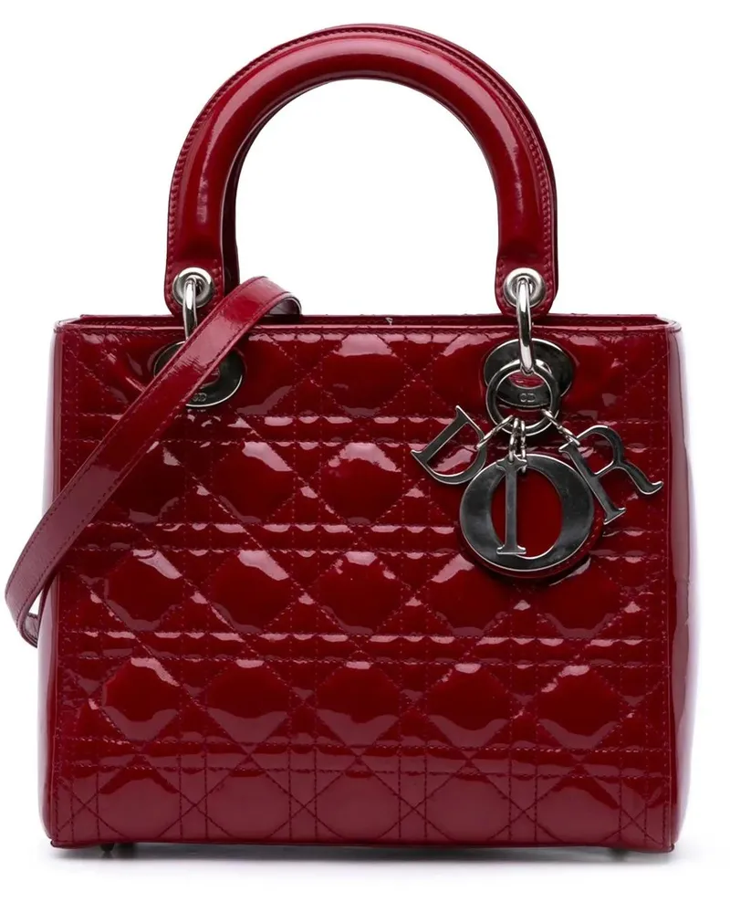 Dior Hobo Bags 2013 Medium Patent Cannage Lady Dior rot Rot
