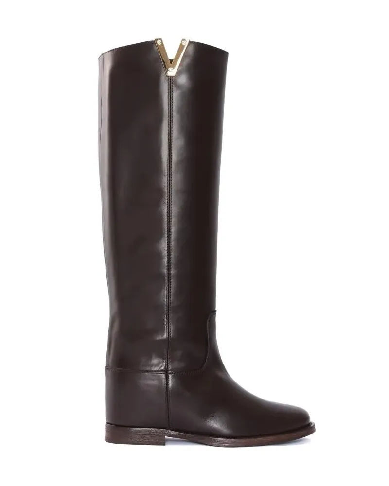 Via Roma 15 Stiefel Pointed Toe V-Cutout Leather Boots braun Braun