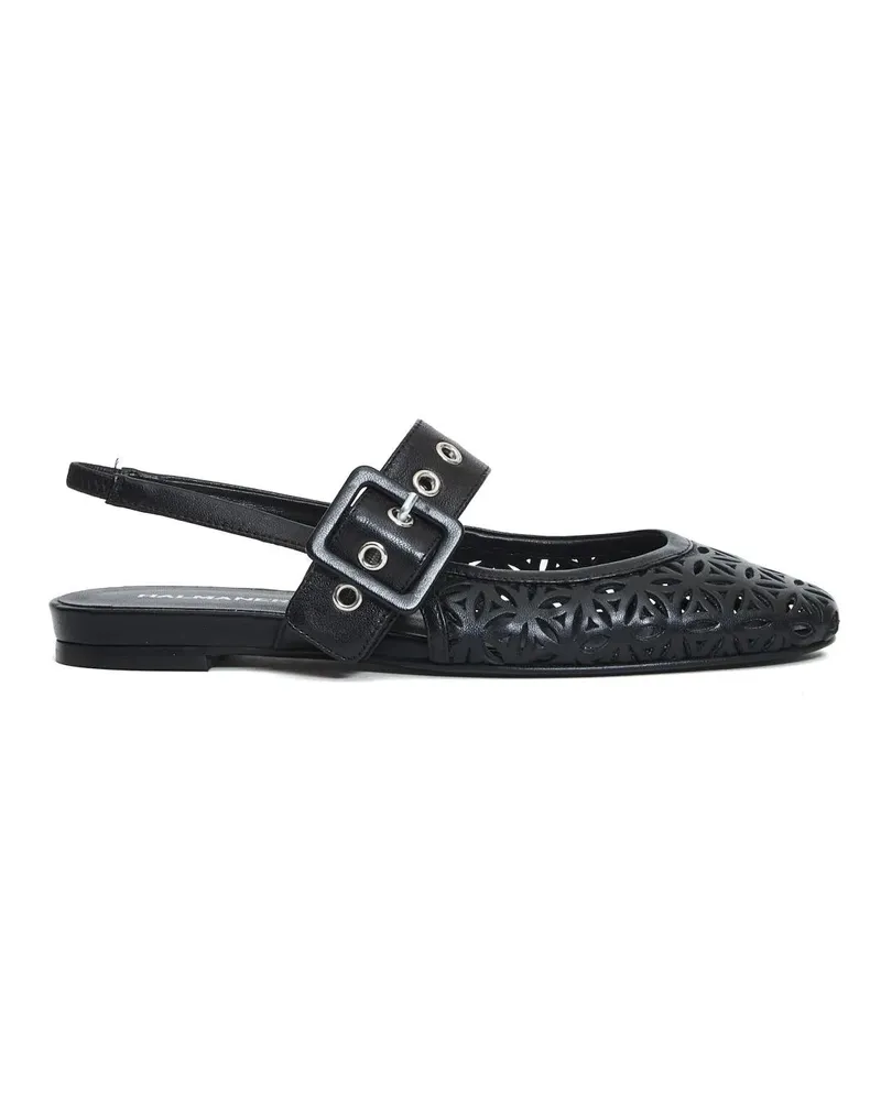 HALMANERA Slingback Flat Laserata Pelle Nera schwarz Schwarz