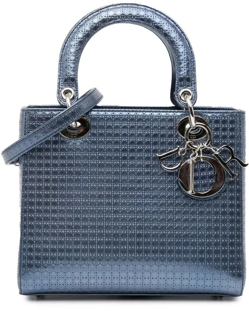 Dior Hobo Bags 2015 Medium Metallic Patent Microcannage Lady Dior blau Blau