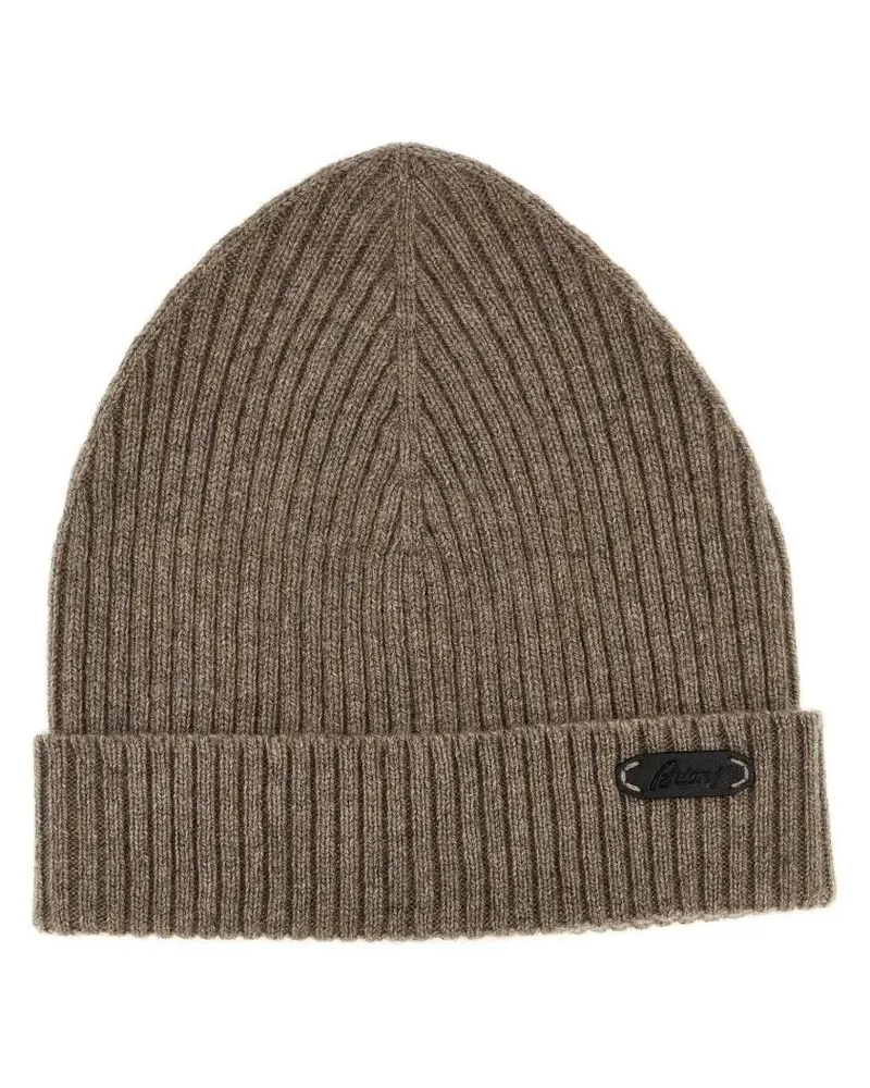 Brioni Caps & Mützen English Ribbed Beanie grau Grau