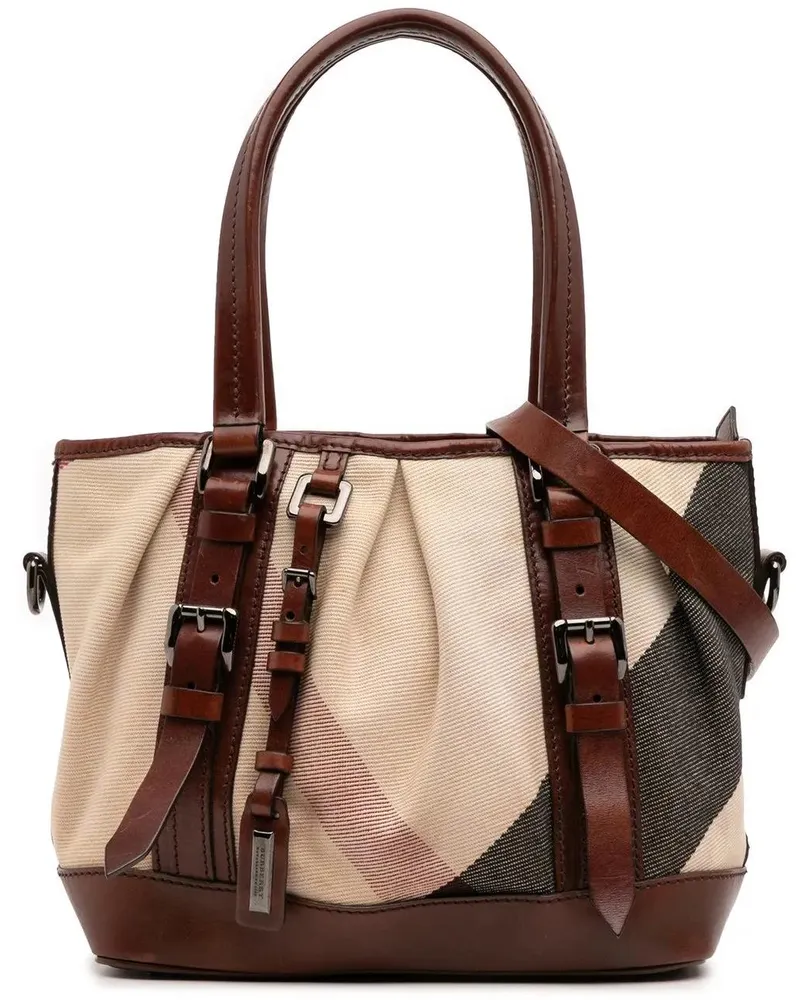 Burberry Hobo Bags Mega Check Canvas Lowry Satchel braun Braun