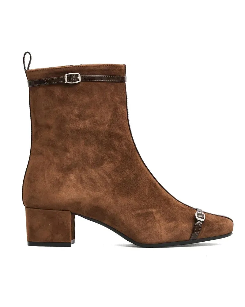 Carel Stiefel Brown Suede Ankle Boots With Decorative Buckled St braun Braun