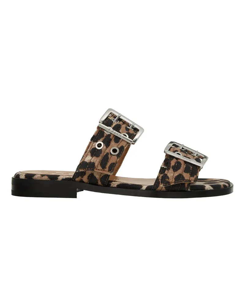Ganni Sandalen Feminine Buckle Two Strap Sandal Denim Print braun Braun