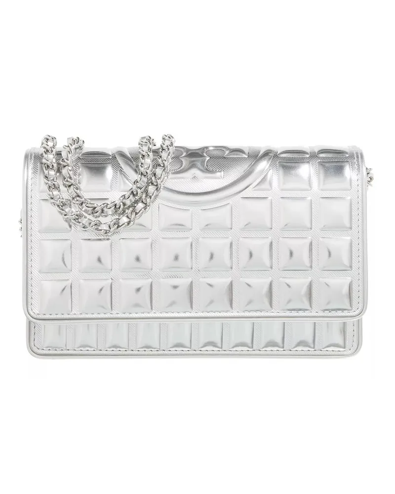 Tory Burch Portemonnaie Fleming Metallic Square Quilt Chain Wallet silberfarben 