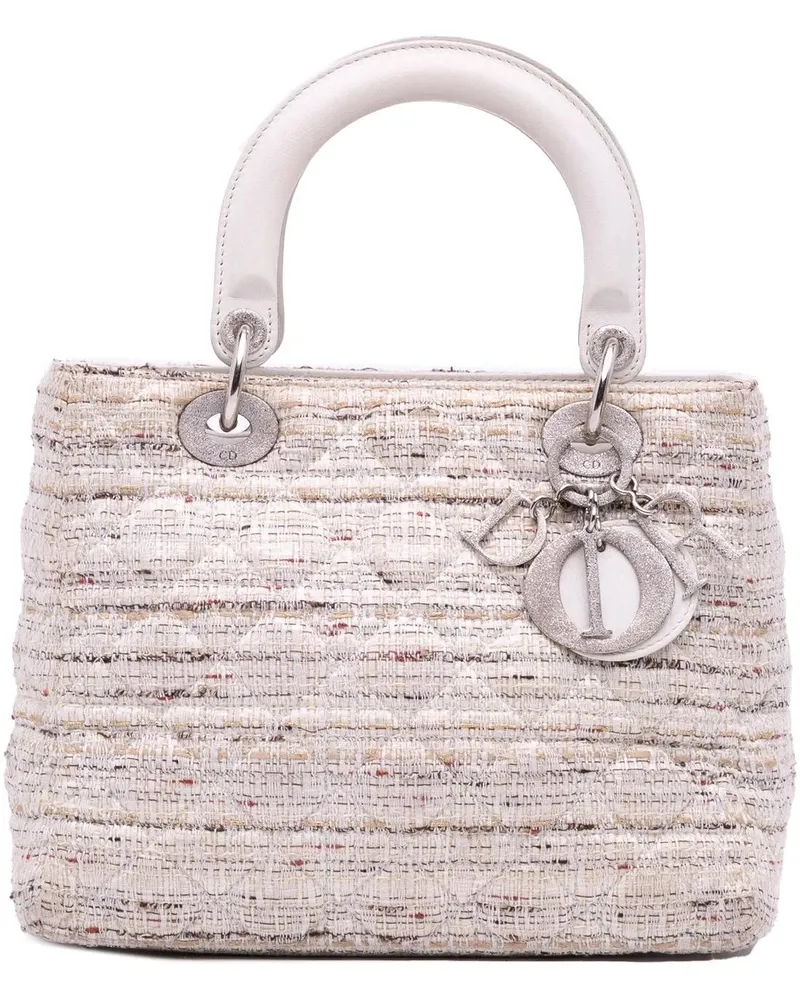 Dior Hobo Bags Medium Tweed Cannage Lady Dior weiß Weiß