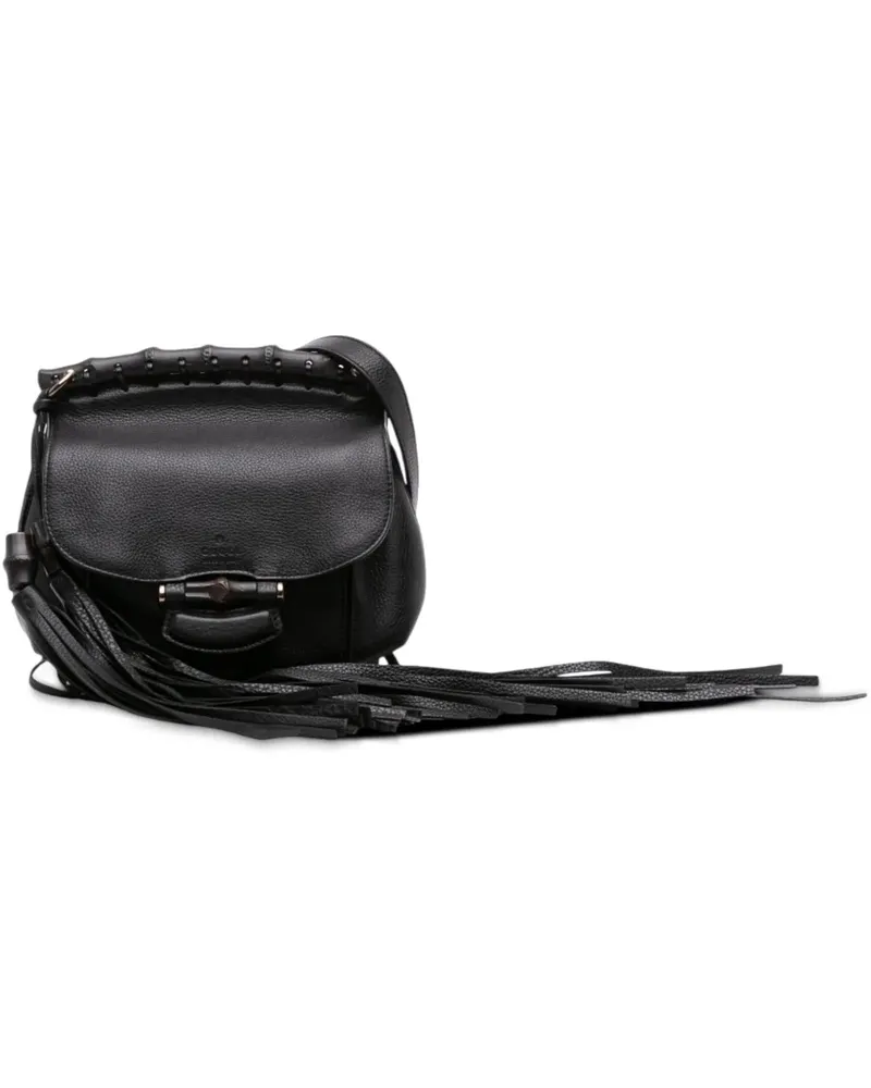 Gucci Hobo Bags Small Leather Bamboo Nouveau Fringe Crossbody schwarz Schwarz