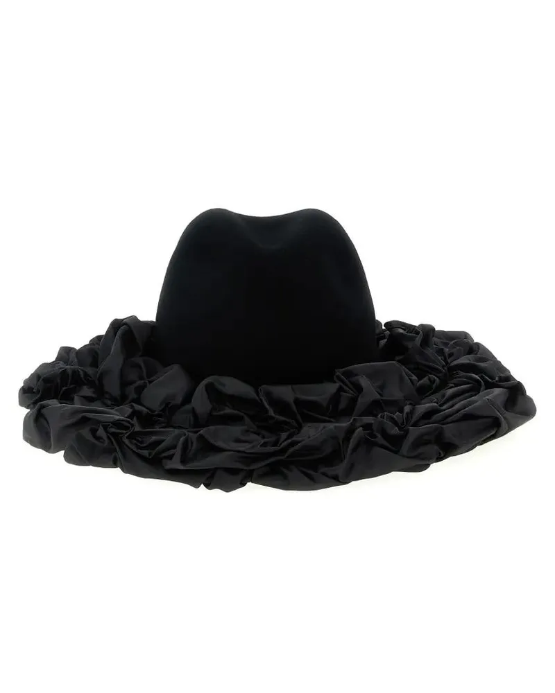 Comme des Garçons Caps & Mützen Wool Fedora Hat With Ruffled Brim schwarz Schwarz
