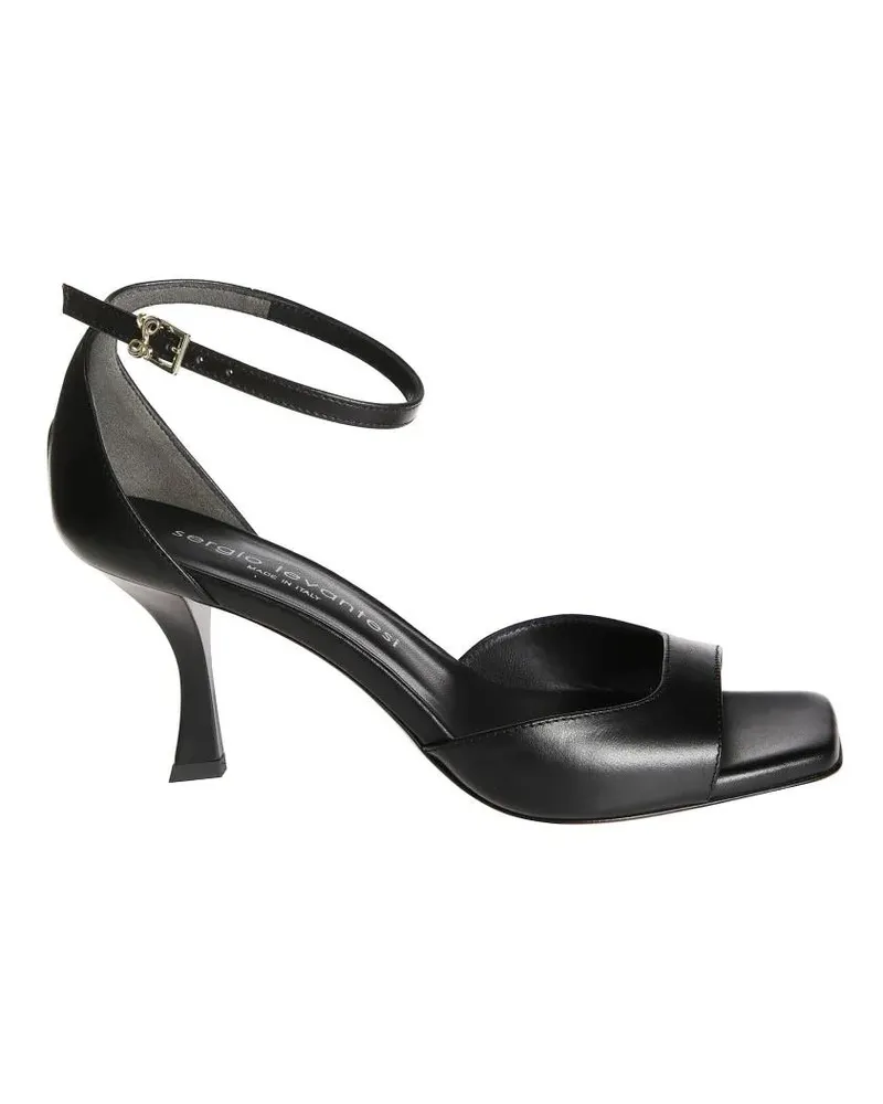 Sergio Levantesi Sandalen Square-Toe Black Leather Sandals With Ankle Strap schwarz Schwarz