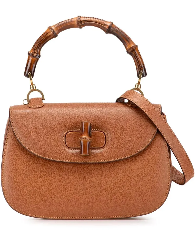 Gucci Hobo Bags Grained Calfskin Bamboo Night braun Braun