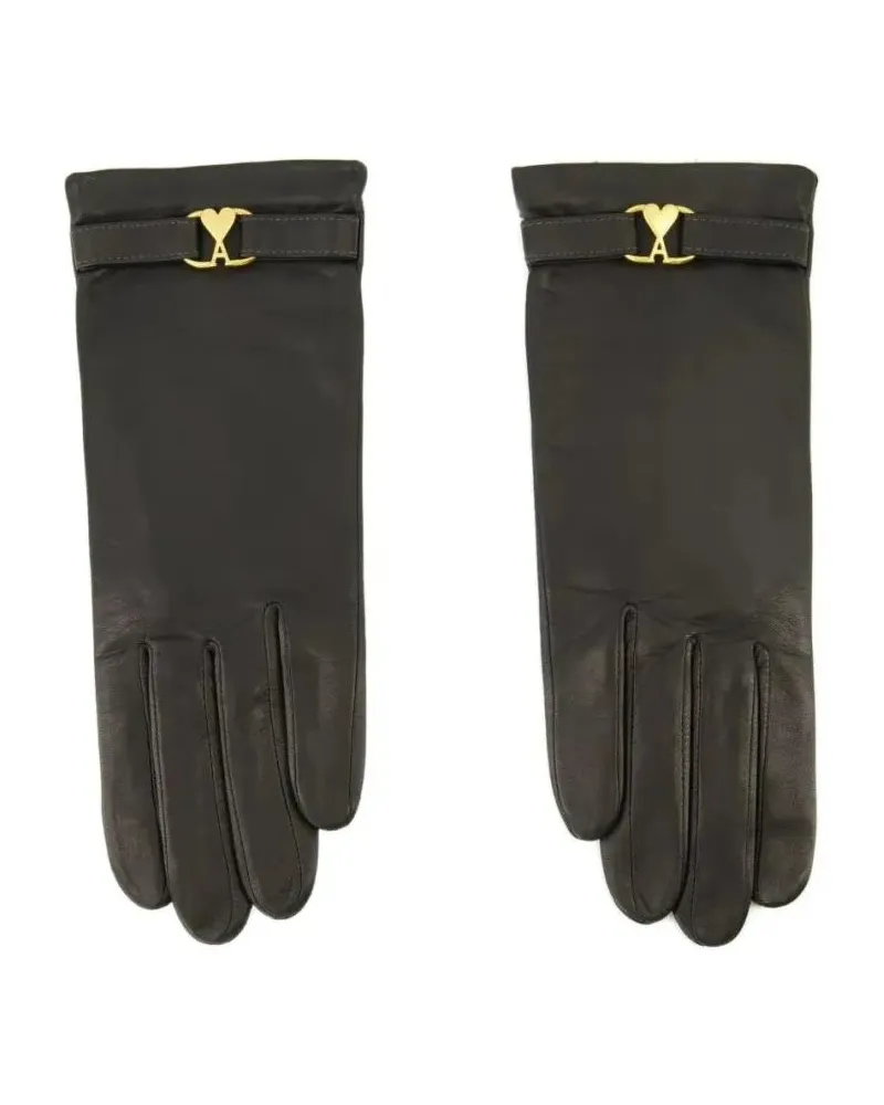 AMI Paris Handschuhe Heart-Buckle Leather Gloves schwarz Schwarz