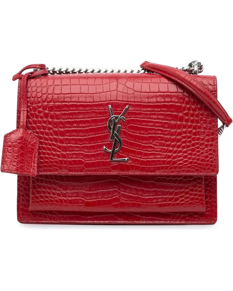Saint Laurent Hobo Bags Medium Croc Embossed Leather Sunset Crossbody rot Rot