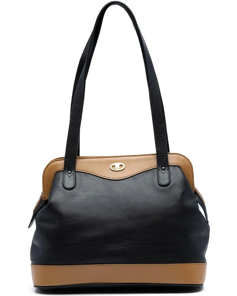 Celine Hobo Bags Bicolor Leather Shoulder Bag schwarz Schwarz