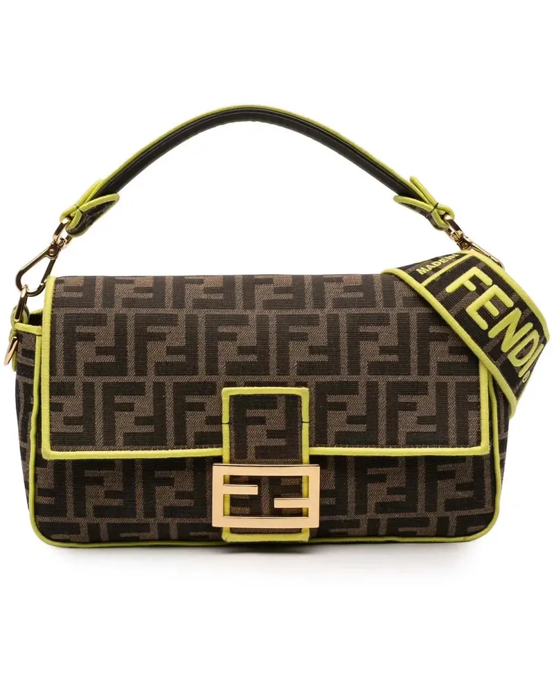 Fendi Hobo Bags Zucca Embroidered Canvas Baguette Satchel braun Braun