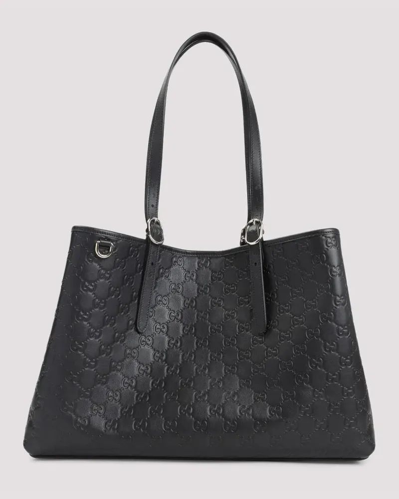 Gucci Shopper & Totes Black Leather Emblem Gg Tote Bag schwarz Schwarz