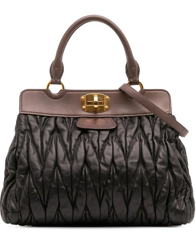 Miu Miu Hobo Bags Matelasse Leather Turnlock Tote schwarz Schwarz