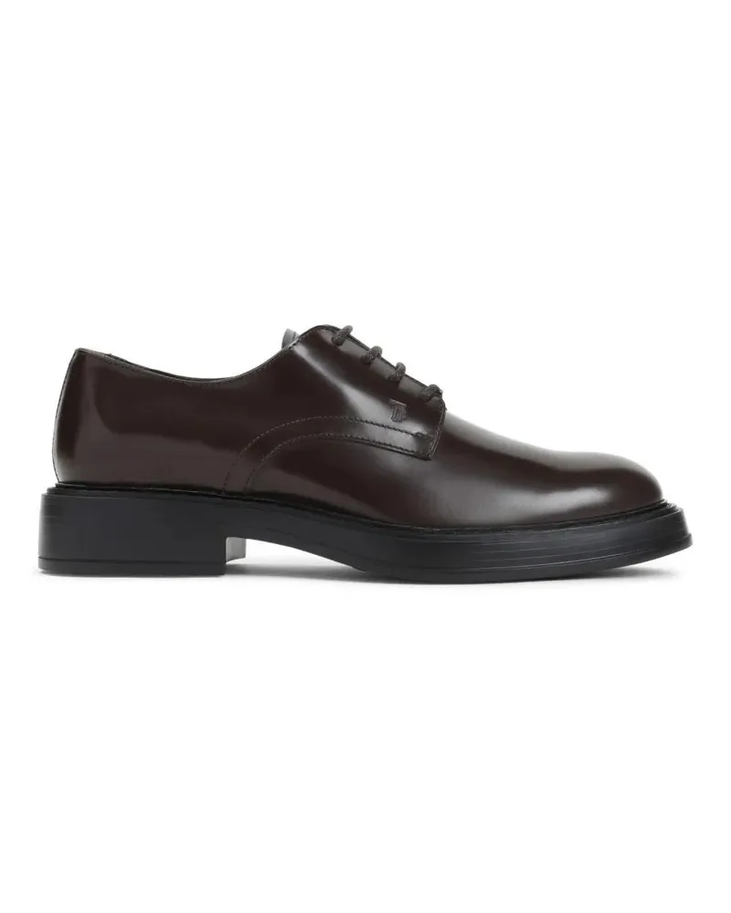 TOD'S Dark Tobacco Brown Leather Derbies schwarz Schwarz