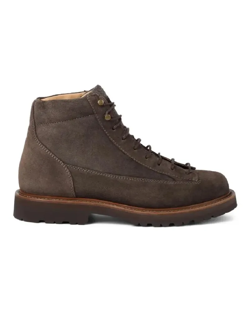 Brunello Cucinelli Stiefel Brown Suede Lace-Up Boots With Rugged Design braun Braun