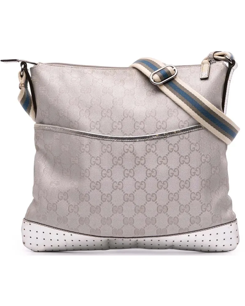 Gucci Hobo Bags GG Canvas Web Crossbody silberfarben Silber