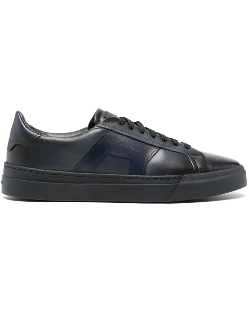 Santoni Low-Top Sneaker Navy Blue Calf Leather Lace-Up Sneakers schwarz Schwarz
