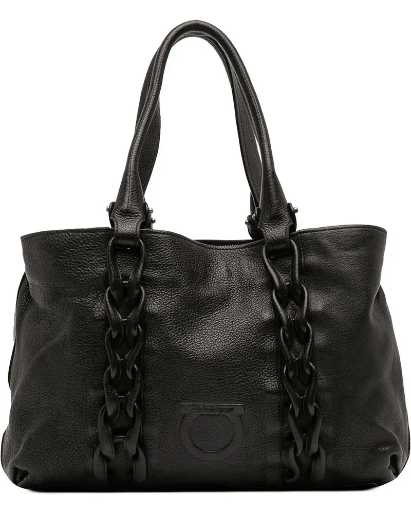 Ferragamo Shopper Leather Gancini Braided Tote schwarz Schwarz