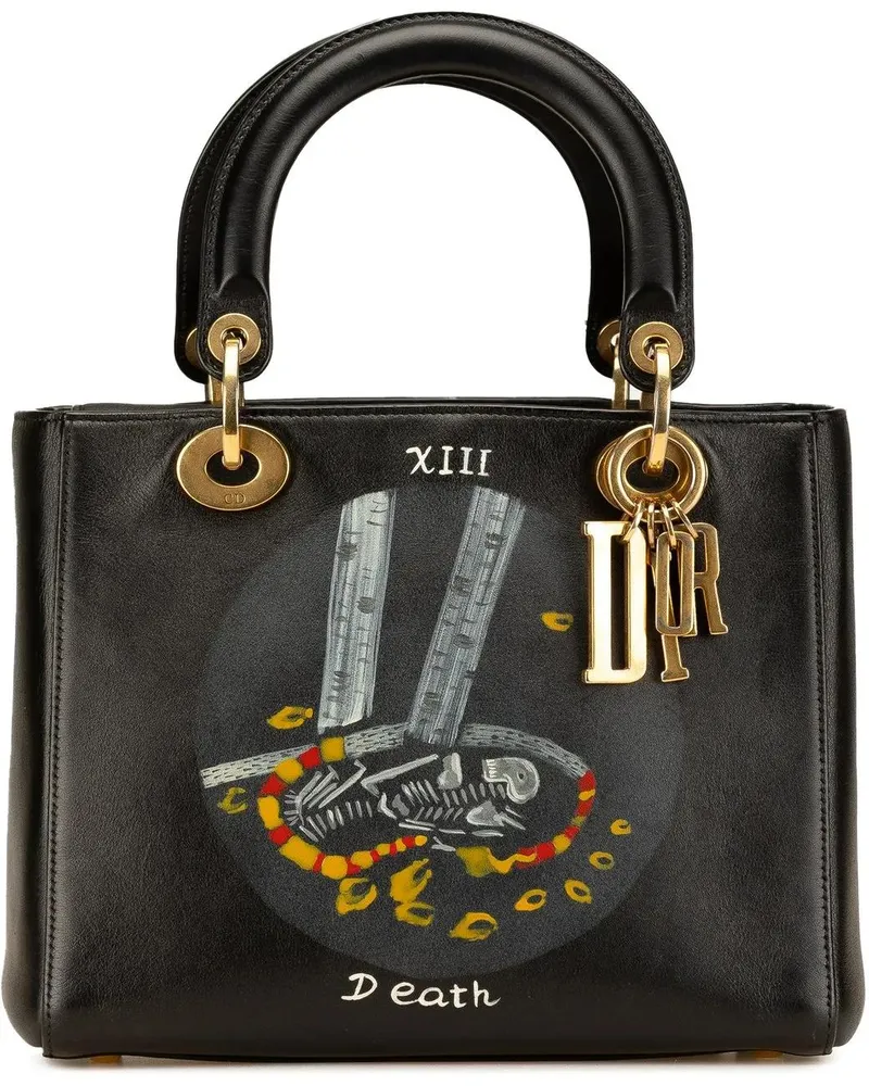 Dior Hobo Bags 2017 Medium Calfskin Death Tarot Card Lady Dior schwarz Schwarz