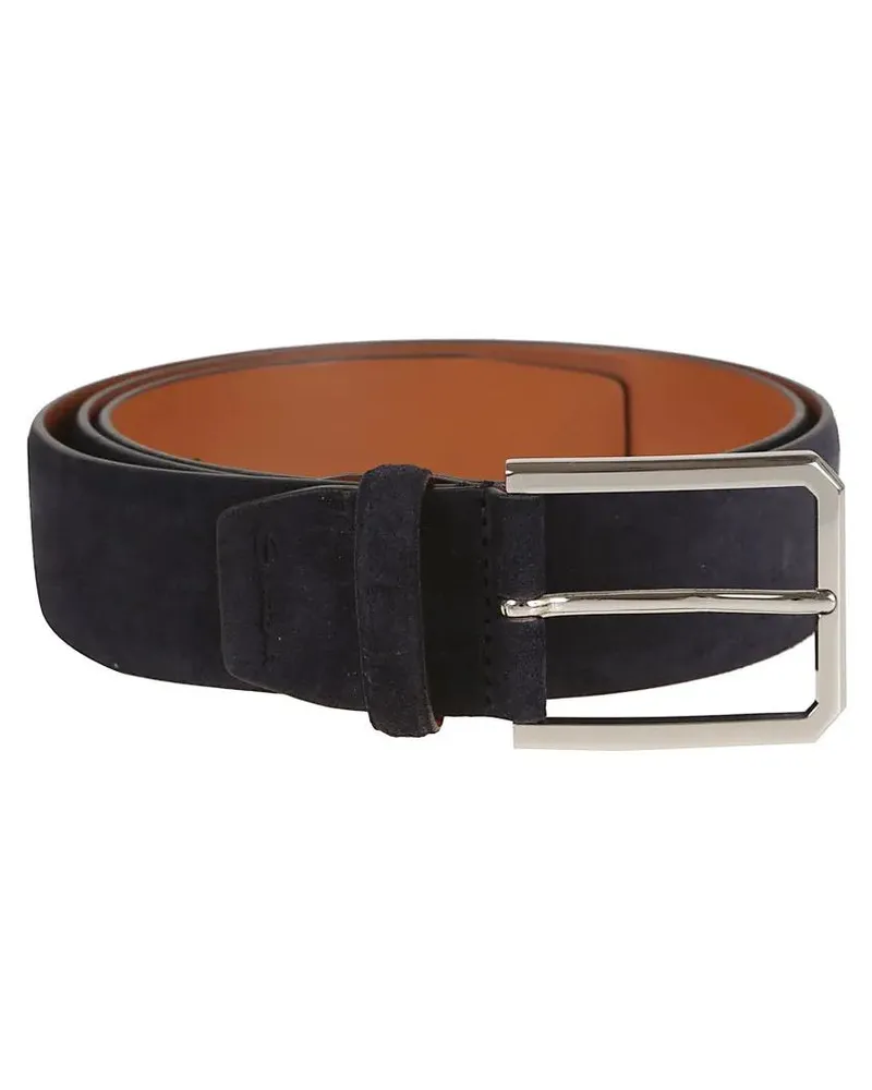 Santoni Gürtel Smooth Finish Black Leather Belt schwarz Schwarz