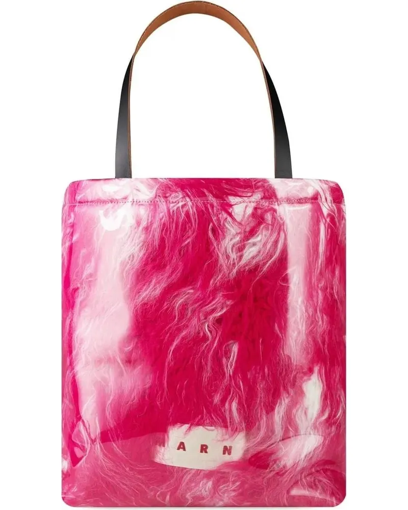 Marni Crossbody Bags Logo Patch Covered Shearling Tote Bag rosa Gold