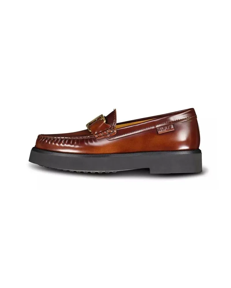 TOD'S Low-Top Sneaker Loafers aus glänzendem Leder braun Braun