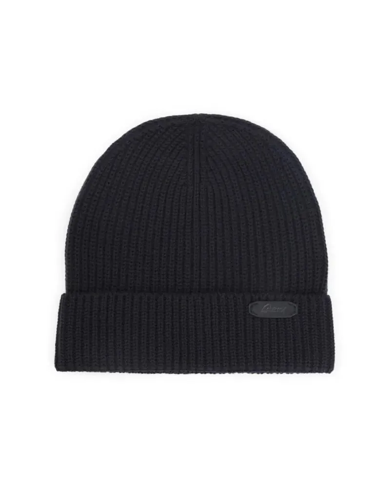 Brioni Caps & Mützen Midnight Blue Wool Knitted Beanie schwarz Schwarz