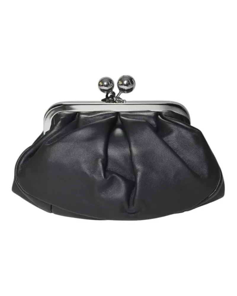 Max Mara Clutches Gathered Black Leather Clutch With Classic Frame schwarz Schwarz