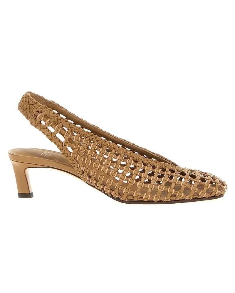 Fendi Hohe Schuhe Hand-Woven Leather Slingback With Metal Logo braun Braun