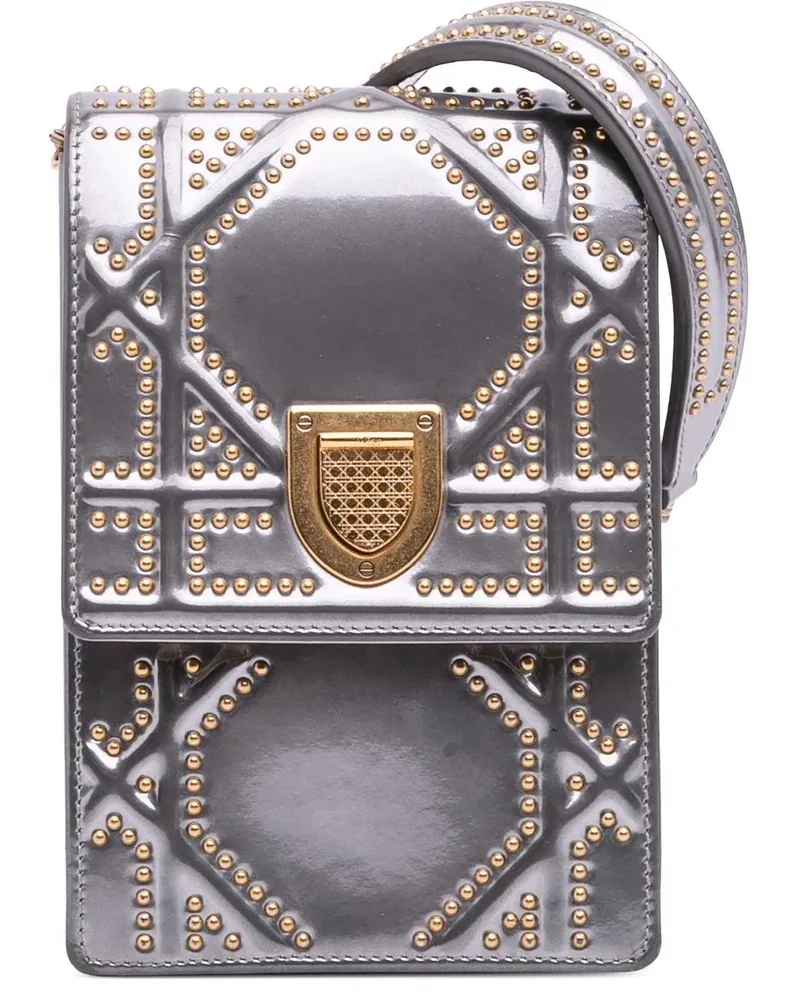 Dior Hobo Bags Metallic Studded Calfskin Vertical Diorama silberfarben Silber