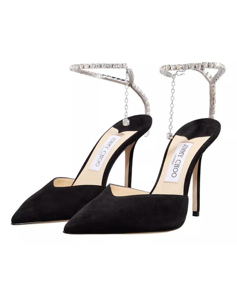 Jimmy Choo Pumps & High Heels Suede Pointy Pumps With Crystal Chain schwarz Schwarz