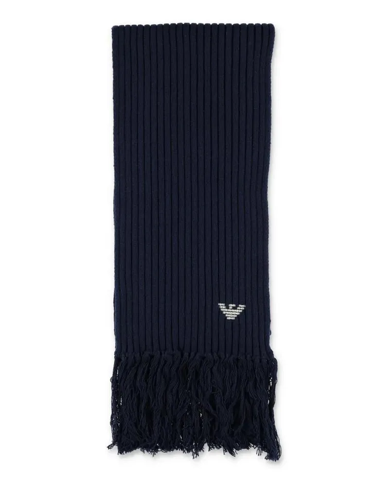 Emporio Armani Tücher & Schals Ribbed Wool Scarf With Decorative Fringes schwarz Schwarz