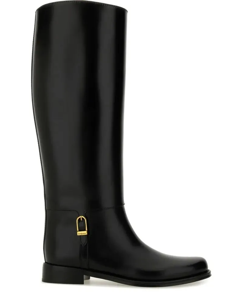 Saint Laurent Stiefel Polished Black Calfskin Tall Boots schwarz Schwarz