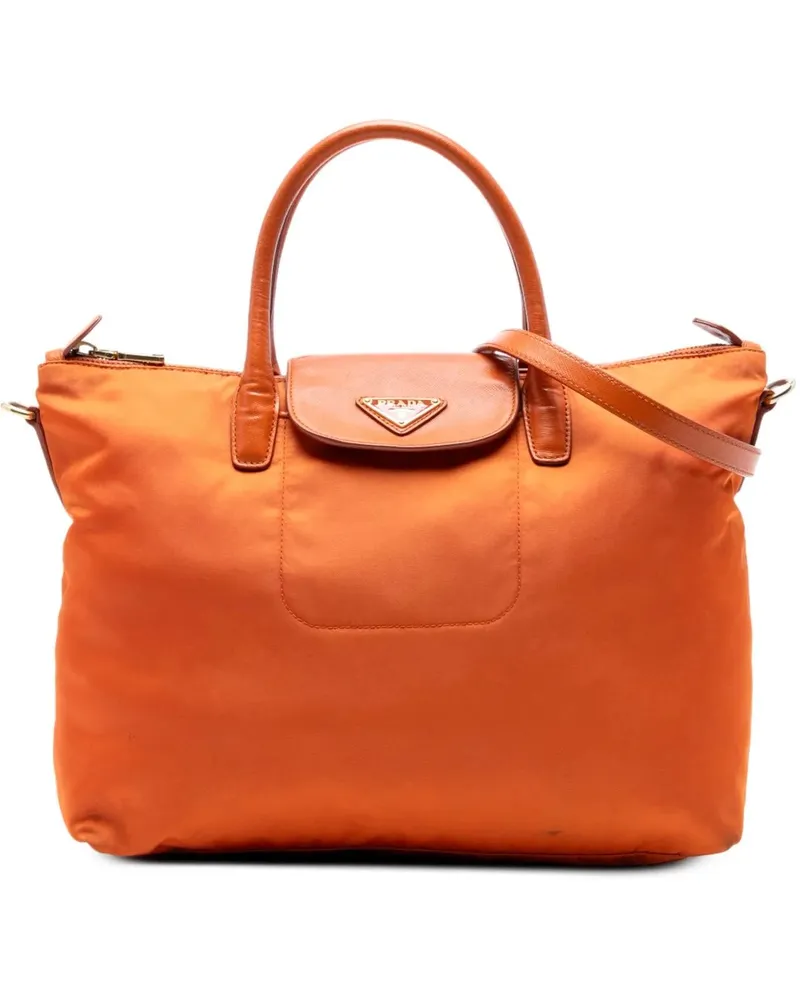 Prada Hobo Bags Saffiano Trimmed Tessuto Satchel orange Orange
