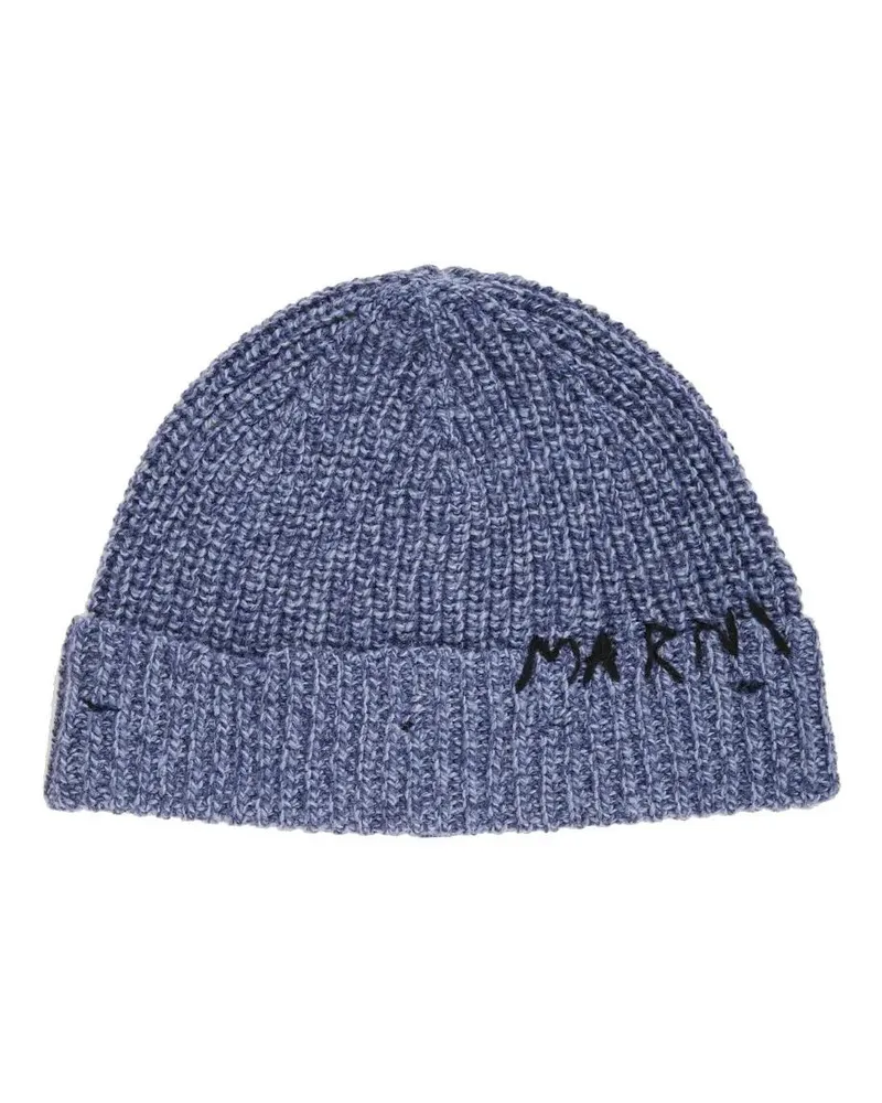Marni Caps & Mützen Wool Knit Beanie blau Blau
